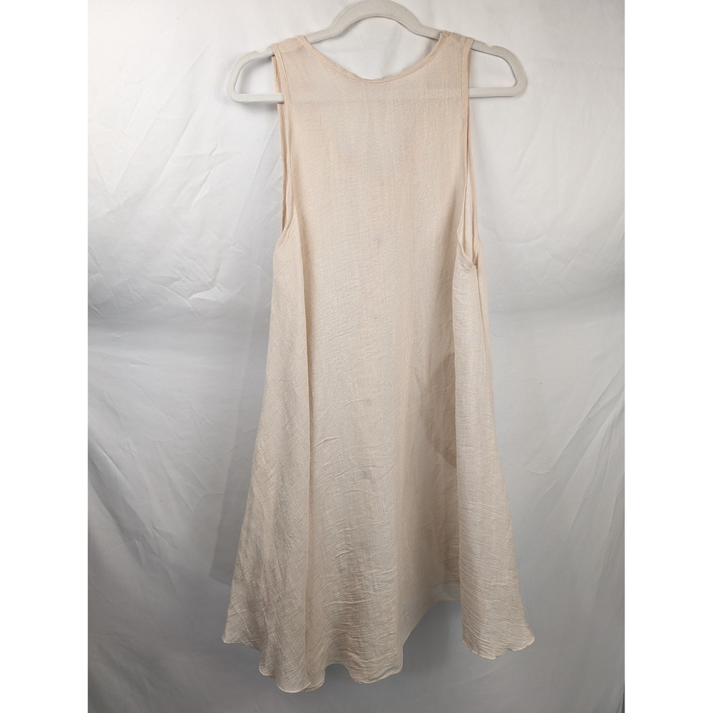 Lagenlook Button Pockets Midi Dress Size M Tan Textured Boho Cottagecore Coastal - Picture 8 of 9